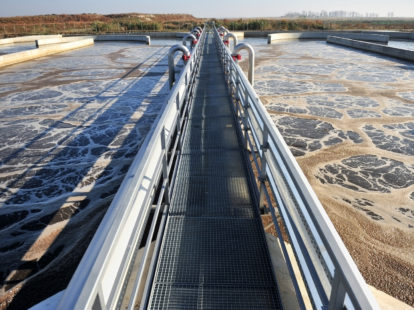 Industrial scene with a modern waste water treatment plant