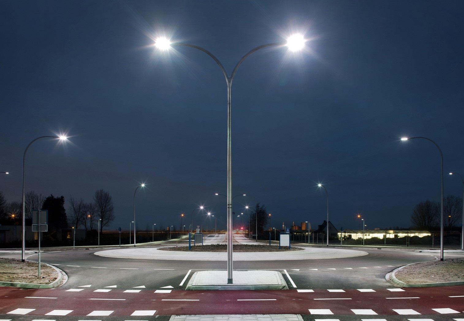 Roundabout illuminated by led lights  at twilight